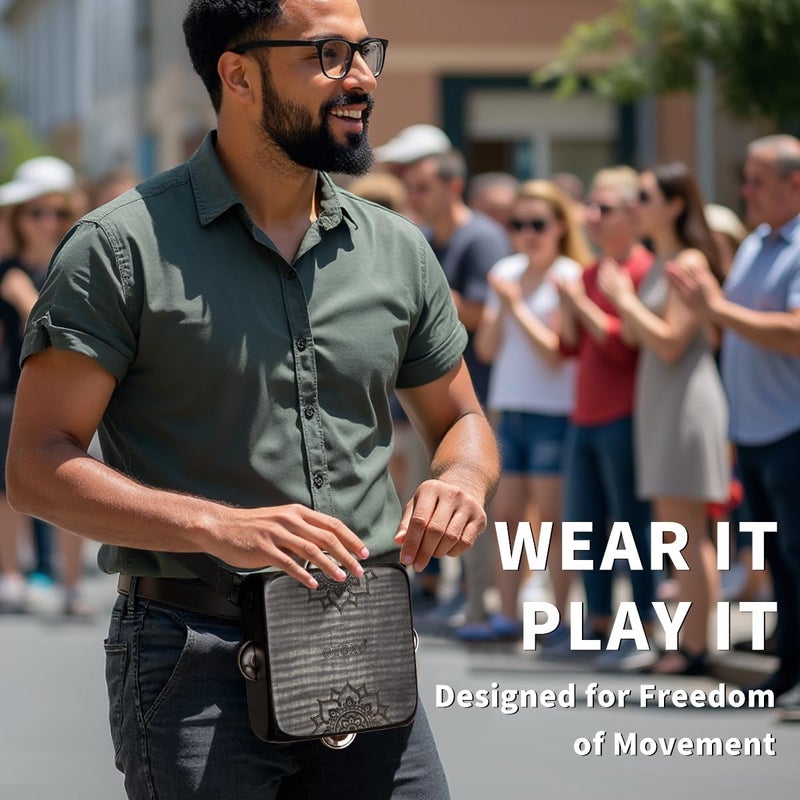 GECKO Tambourine Cajon Drum with Jingles, Wearable Strap, Storage Bag, Handheld Percussion Instrument, Portable Cajon for Rhythm Practice & Live Performance (Black) - Image 3